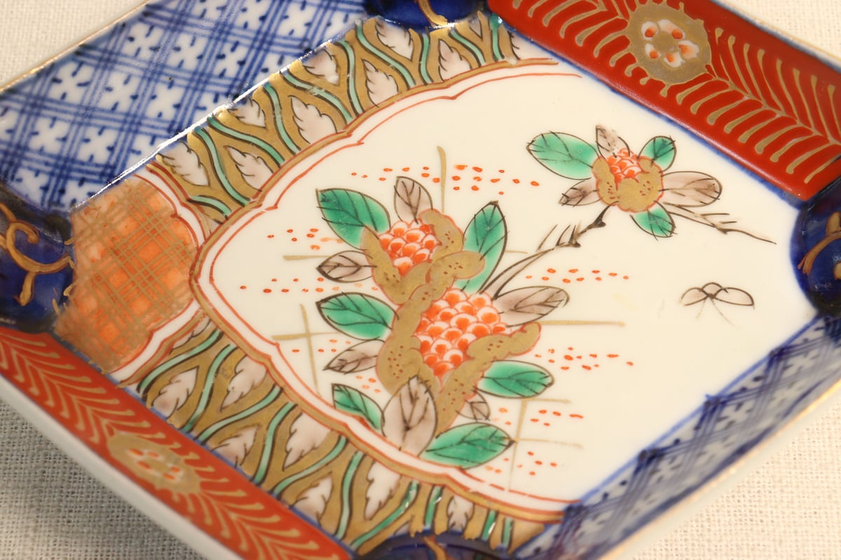 明治前期色絵柘榴図菱形皿②高台キズ,ノミホツ | 吉祥寺PukuPuku