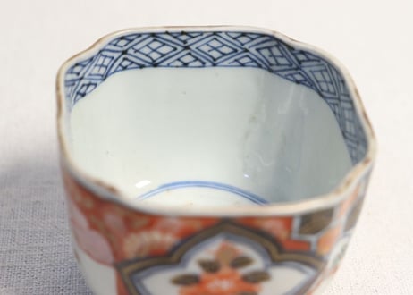 明治前期色絵四方に椿と萩図入隅角向付