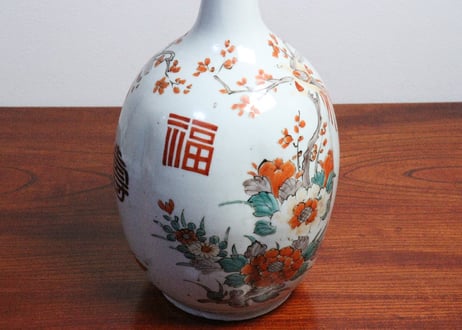 江戸中期色絵花鳥と福寿文字図大徳利