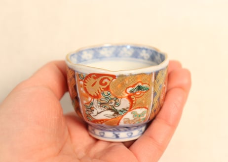 明治前期色絵桃と鶴図通り物小向付