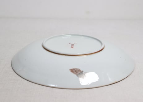 明治前期九谷焼色絵松鶴図通り物8寸皿②甘手