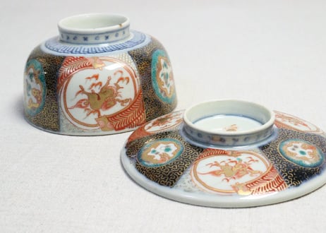 明治前期色絵麒麟と龍図蒸茶碗