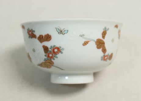 明治前期色絵三方菊図通り物飯茶碗