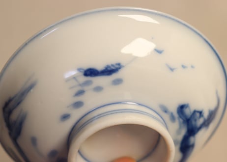 大正～昭和戦前染付山水図蓋茶碗