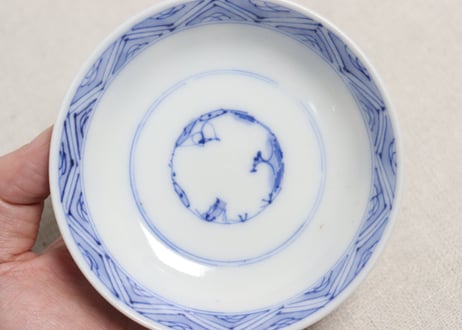 明治前期染付結び文に蝶図蓋茶碗