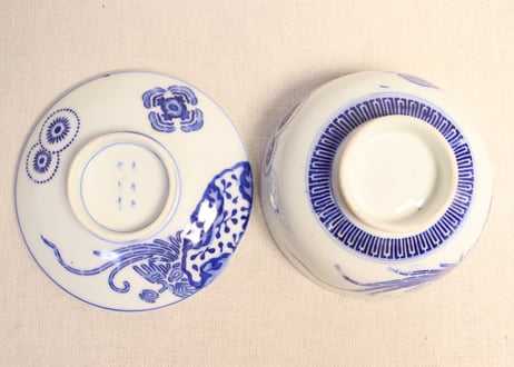 明治前期紙刷桐と鳳凰図蒸茶碗