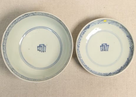 江戸中期染付雪輪図飯茶碗 窯傷,あたり傷,少甘手