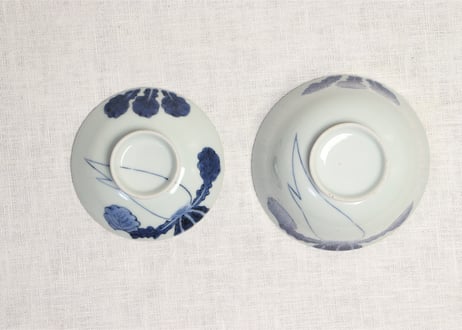 江戸後期染付大根図蓋茶碗5客組 内1客ノミホツ