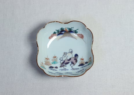 江戸中期色絵馬図四弁通り物なます皿 　5客組