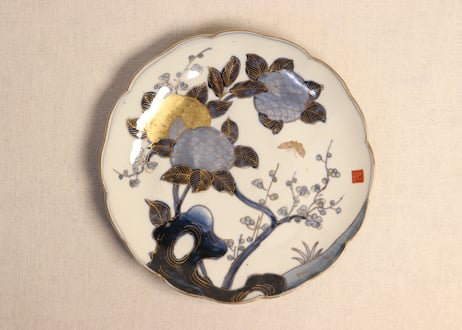明治前期金彩紫陽花図8寸皿