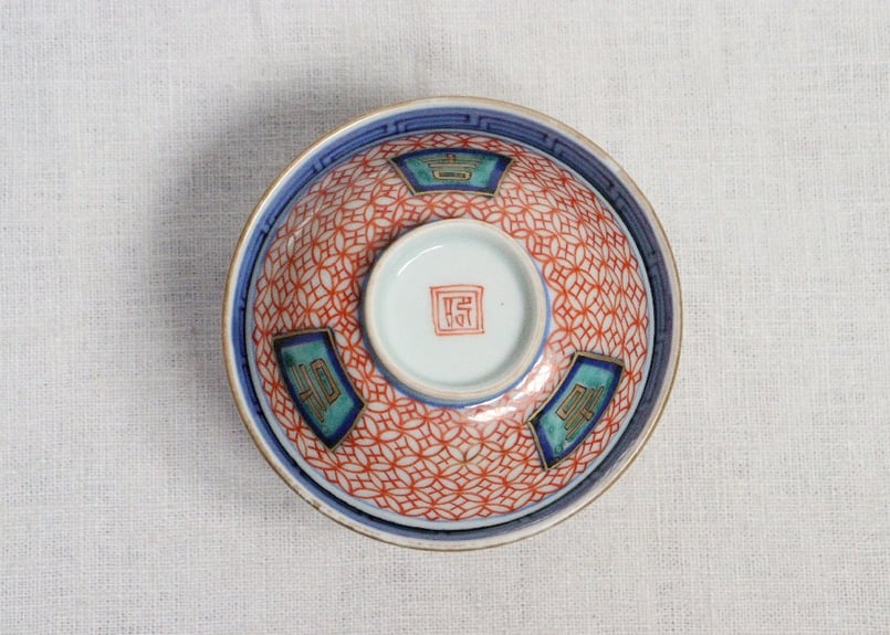 江戸後期色絵吉文字と七宝文図通り物飯茶碗 5客組 | 吉祥寺PukuPuku