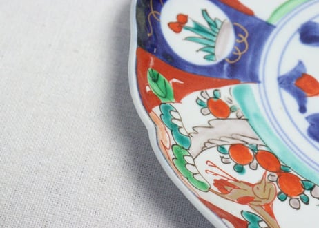 明治前期色絵松鶴図７寸皿➁　薄め