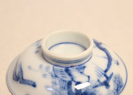 大正～昭和戦前染付山水図蓋茶碗