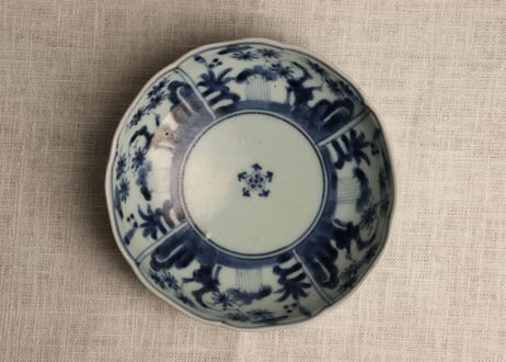 江戸中期染付四方に草花図なます皿