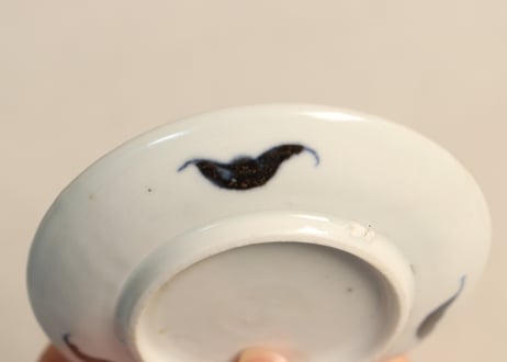 江戸後期染付山水と蝙蝠図豆皿②浅め