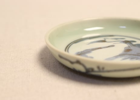 江戸中期青磁染付山水図小皿② 少甘手