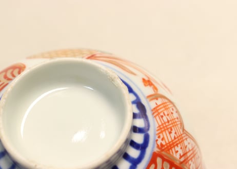 明治前期色絵菊花籠図飯茶碗③高台ひっつき