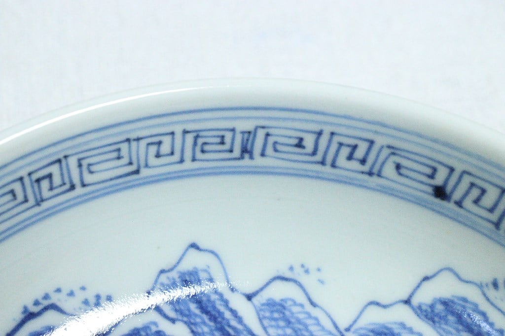 江戸幕末染付山水図雷文縁6寸鉢① | 吉祥寺PukuPuku