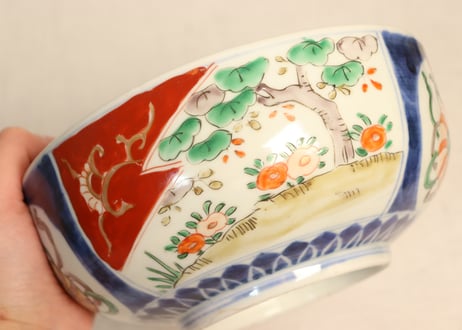 明治前期色絵柘榴と獅子図6寸鉢　高台あたり傷