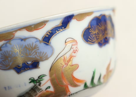 明治前期色絵高砂図通り物飯茶碗