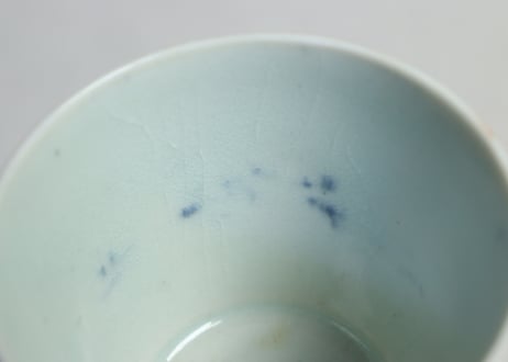 江戸中期染付竹図猪口 高台ホツ,少甘手