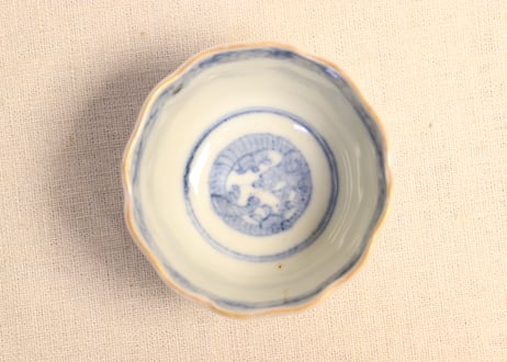 明治前期色絵軍配と鶴松図通り物向付