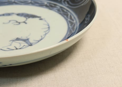 江戸後期染付二方に菊図8.5寸皿