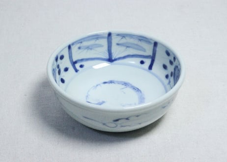 明治前期染付牡丹と竹図春寒鉢