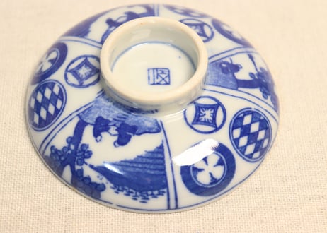 明治後期～大正銅判丸と山水人物図蓋茶碗