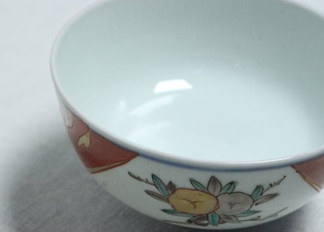 明治前期色絵三方に桃図蒸茶碗