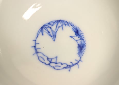 明治前期染付羽根市松図通り物飯茶碗