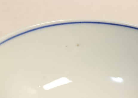 明治後期～大正銅判幾何学文に花と割絵図飯茶碗