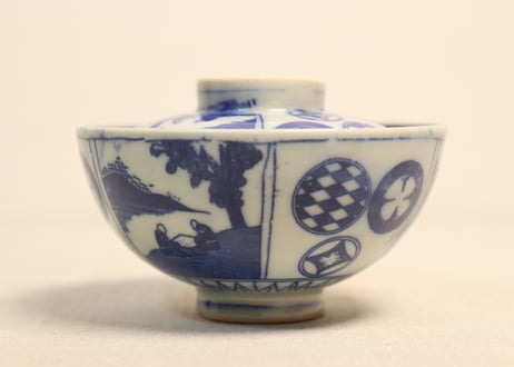 明治後期～大正銅判丸と山水人物図蓋茶碗