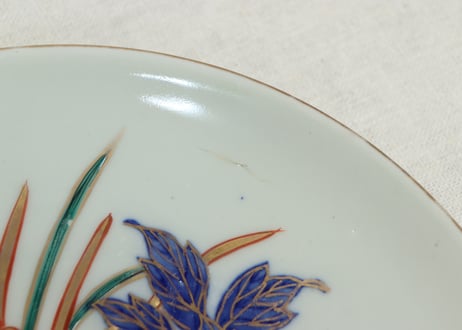 明治後期～大正銅判色絵牡丹と水仙図７寸皿①
