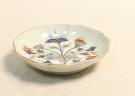 江戸後期色絵草花図小皿 5客組
