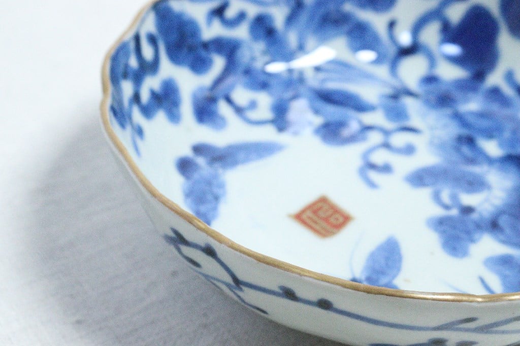 ★ 明代染付 芙蓉手 中皿 カササギ牡丹文 骨董品 明治前期染付金彩アサガオと蝶図なます皿 | 吉祥寺PukuPuku