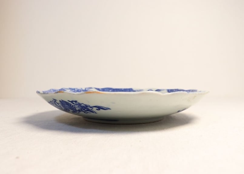 売れ筋がひ! 明治後期~大正銅判松鶴に富士図8.5寸皿 窯傷,少がたつき 工芸品