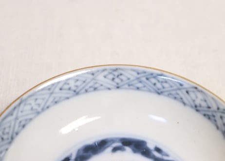 明治前期色絵芭蕉と亀甲図飯茶碗 釉剥げ