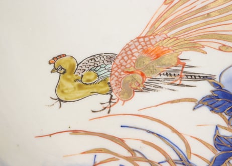 明治前期色絵牡丹と孔雀図8寸鉢