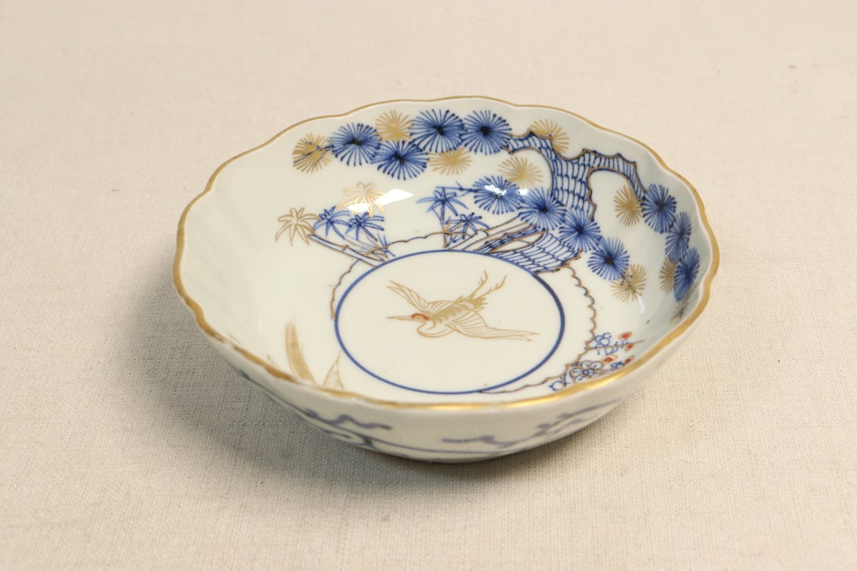 江戸幕末金彩染付松竹梅に松鶴図なます皿① | 吉祥寺PukuPuku
