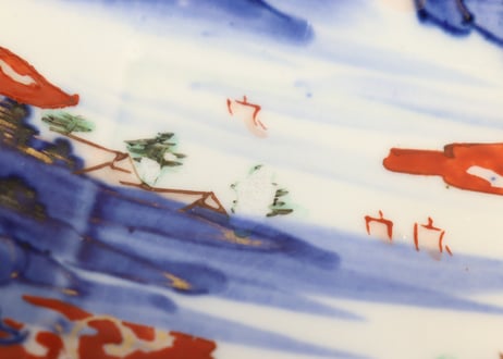 明治前期色絵山水図長角皿② 釉剥げ
