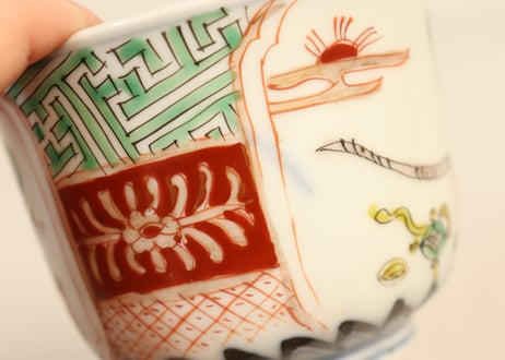 明治前期色絵弓矢と道具図向付