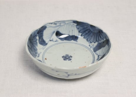 江戸中期染付三方に菊図くらわんかなます皿