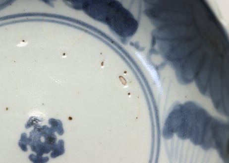 江戸中期染付三方に菊図くらわんかなます皿