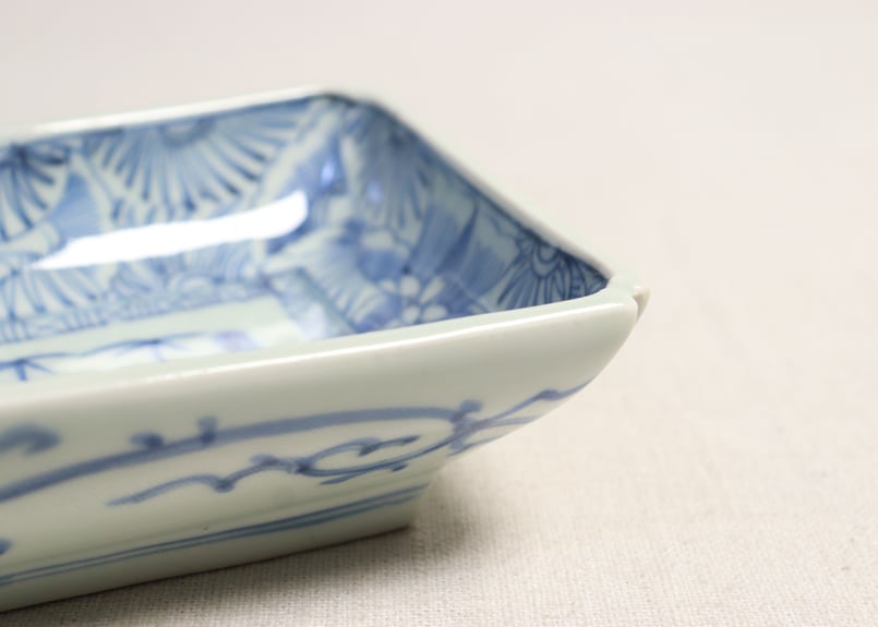 江戸幕末染付線描き牡丹図長皿 かたつき | 吉祥寺PukuPuku