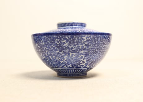 明治前期紙刷菊図蓋茶碗
