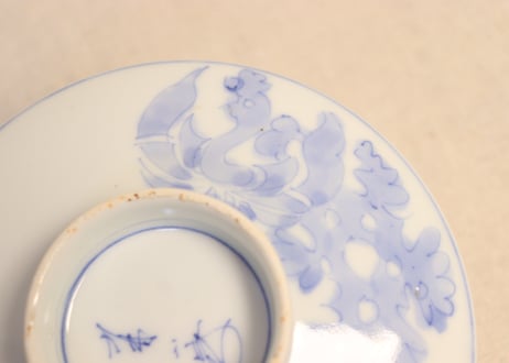 明治後期~大正染付鳳凰図蒸茶碗
