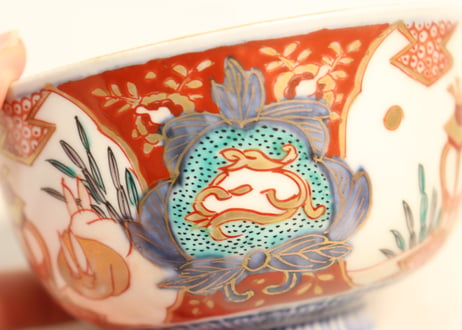 明治前期色絵兎図通り物飯茶碗③少甘手
