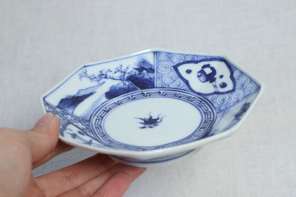 美品 陶器 年代物 盛り皿 角皿 八角絵皿 丁寧に描かれ