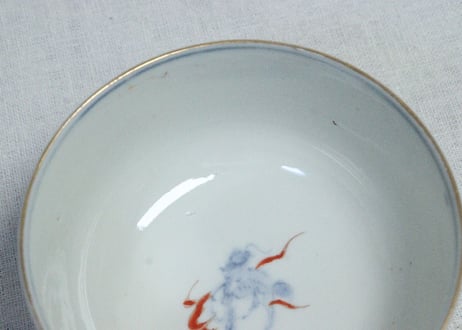 明治前期色絵山水と花鳥図蒸茶碗